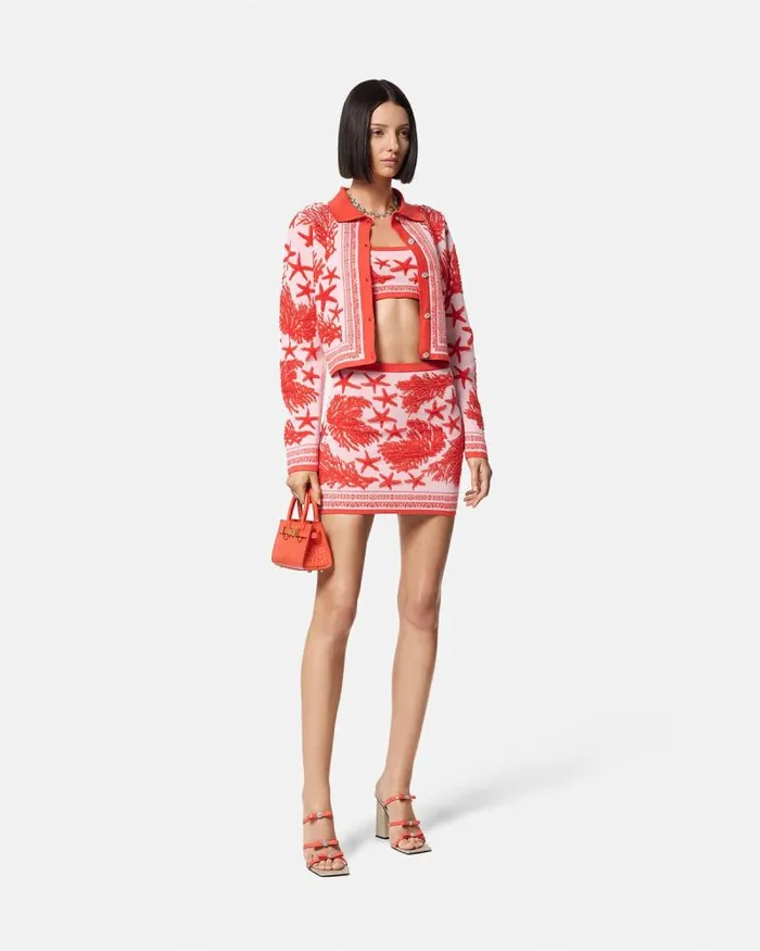 Barocco Sea Knit Mini Skirt Light Pink Women Versace Knitwear