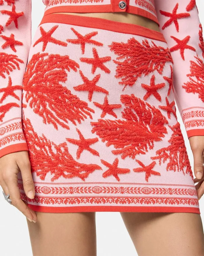 Barocco Sea Knit Mini Skirt Light Pink Women Versace Knitwear
