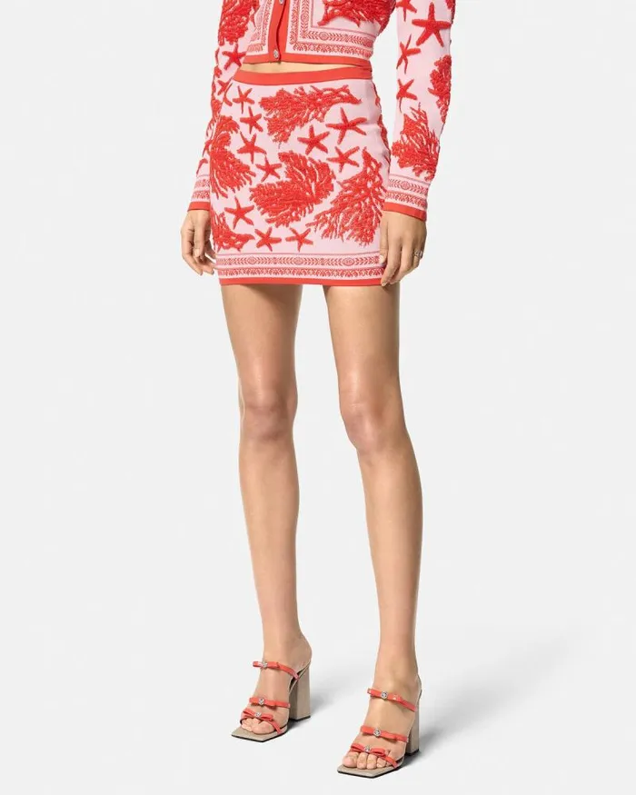 Barocco Sea Knit Mini Skirt Light Pink Women Versace Knitwear