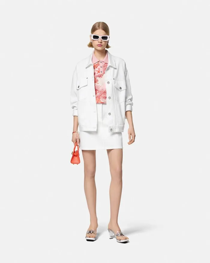 Barocco Sea Oversized Denim Jacket Whiteprint Women Versace Outerwear and Coats