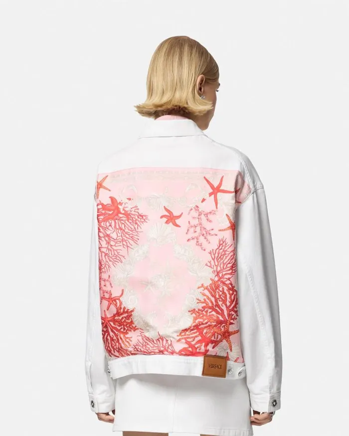 Barocco Sea Oversized Denim Jacket Whiteprint Women Versace Outerwear and Coats