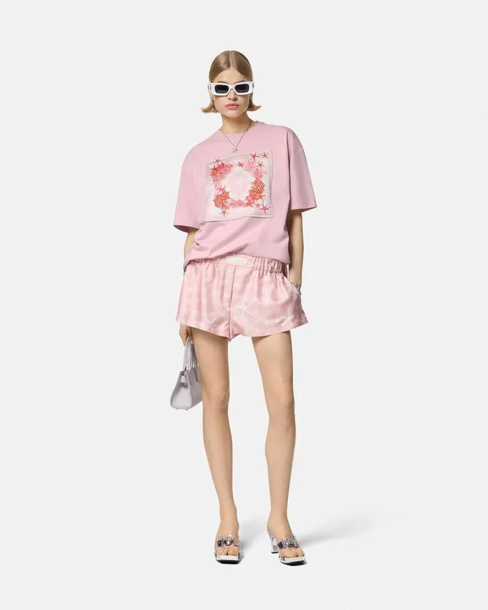Barocco Sea Oversized TShirt Pinkprint Women Versace TShirts and Sweatshirts