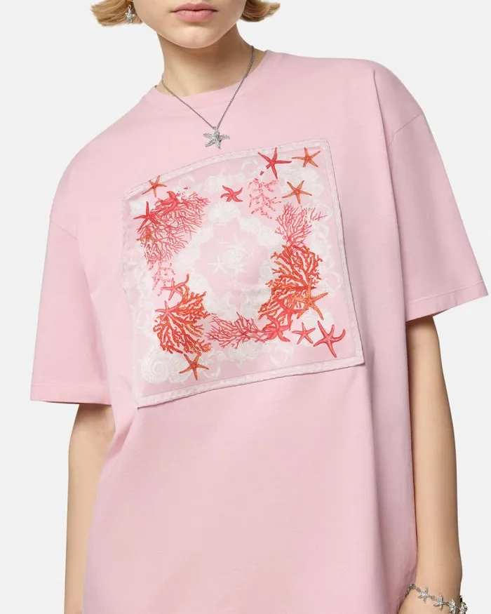 Barocco Sea Oversized TShirt Pinkprint Women Versace TShirts and Sweatshirts