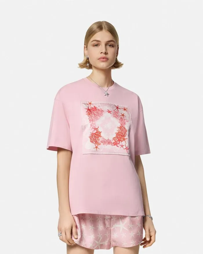 Barocco Sea Oversized TShirt Pinkprint Women Versace TShirts and Sweatshirts