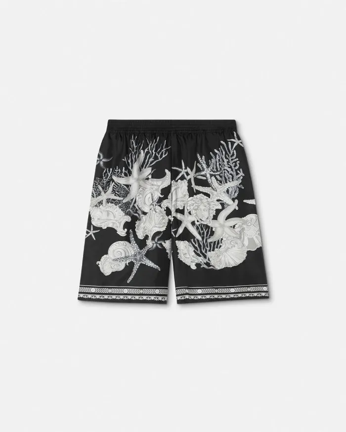 Barocco Sea Silk Shorts Blackprint Men Versace Pants and Shorts