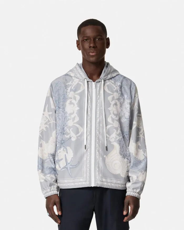 Barocco Sea Windbreaker Jacket Blueprint Men Versace Jackets and Coats