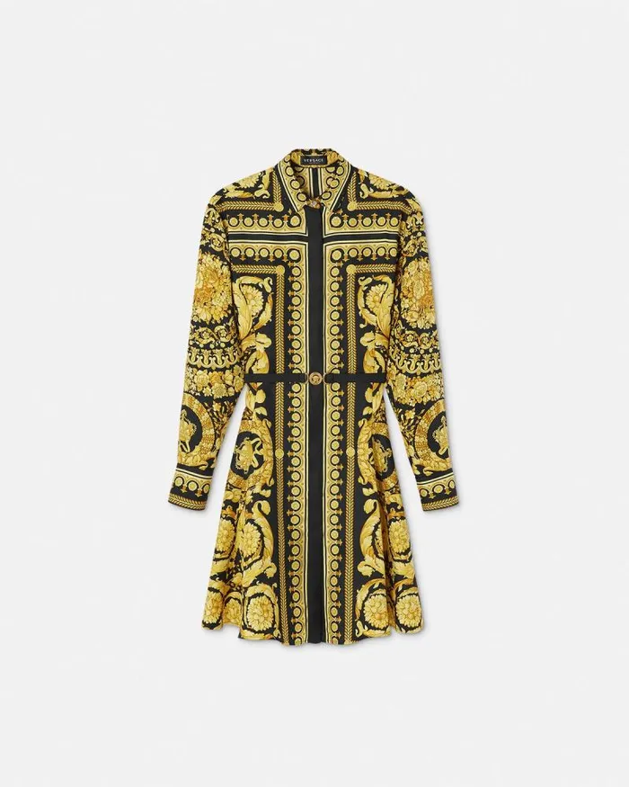 Barocco Silk Shirt Mini Dress Blackprint Women Versace Dresses