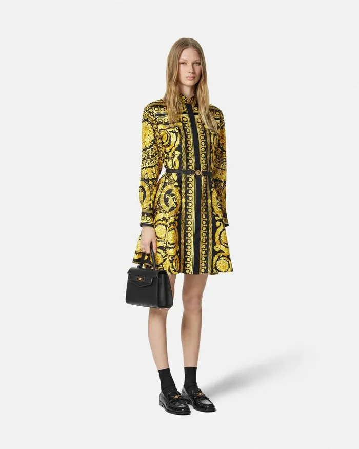 Barocco Silk Shirt Mini Dress Blackprint Women Versace Dresses