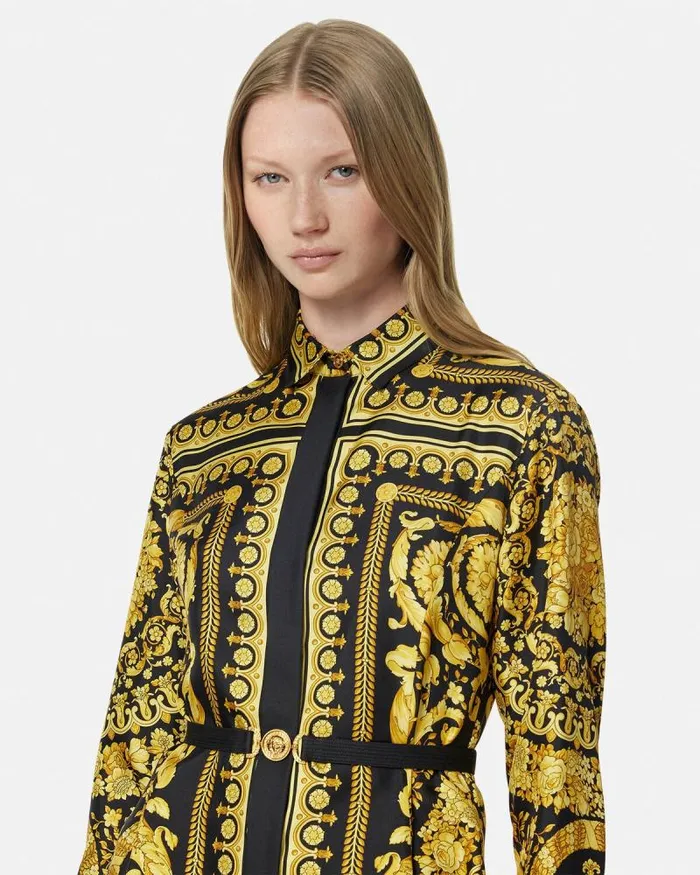 Barocco Silk Shirt Mini Dress Blackprint Women Versace Dresses