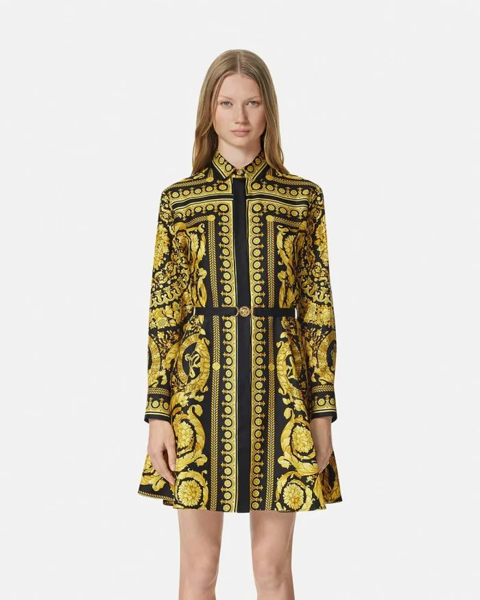 Barocco Silk Shirt Mini Dress Blackprint Women Versace Dresses