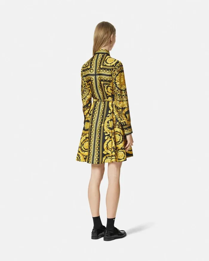 Barocco Silk Shirt Mini Dress Blackprint Women Versace Dresses