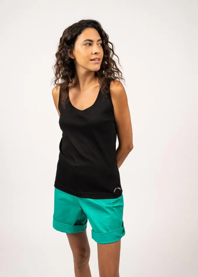 Bastia Iii Cotton Tank Top Slim Fit Black Women Saint James TShirts and Tops