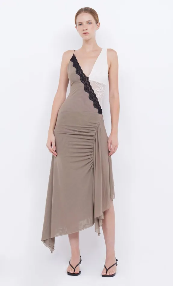 Bec Bridge ABRIELLE ASYM MIDI DRESS 8211 TAUPEIVORY Women Wedding Guest