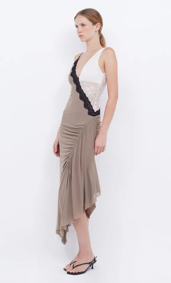 Bec Bridge ABRIELLE ASYM MIDI DRESS 8211 TAUPEIVORY Women Wedding Guest
