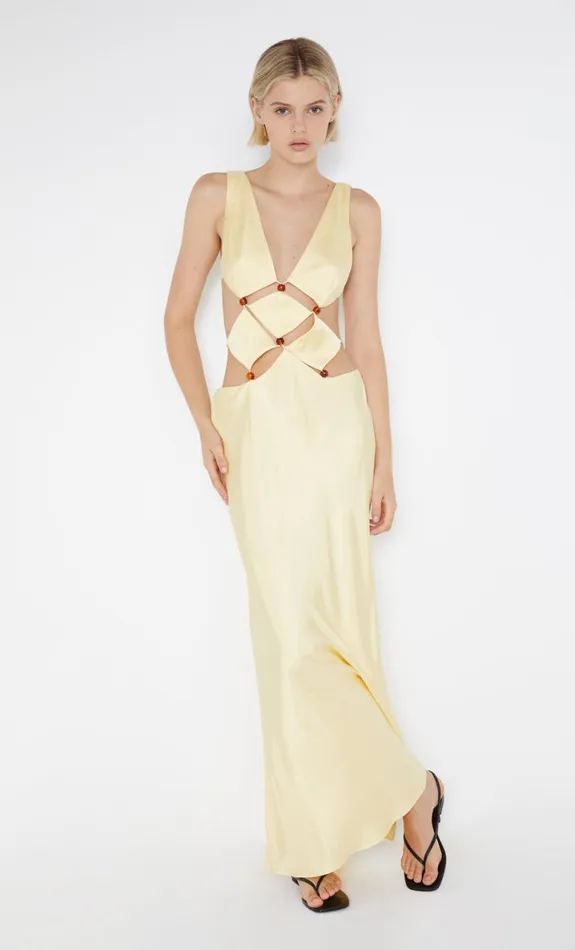 Bec Bridge AGATHE DIAMOND DRESS 8211 BUTTER YELLOW Women Prom Dresses