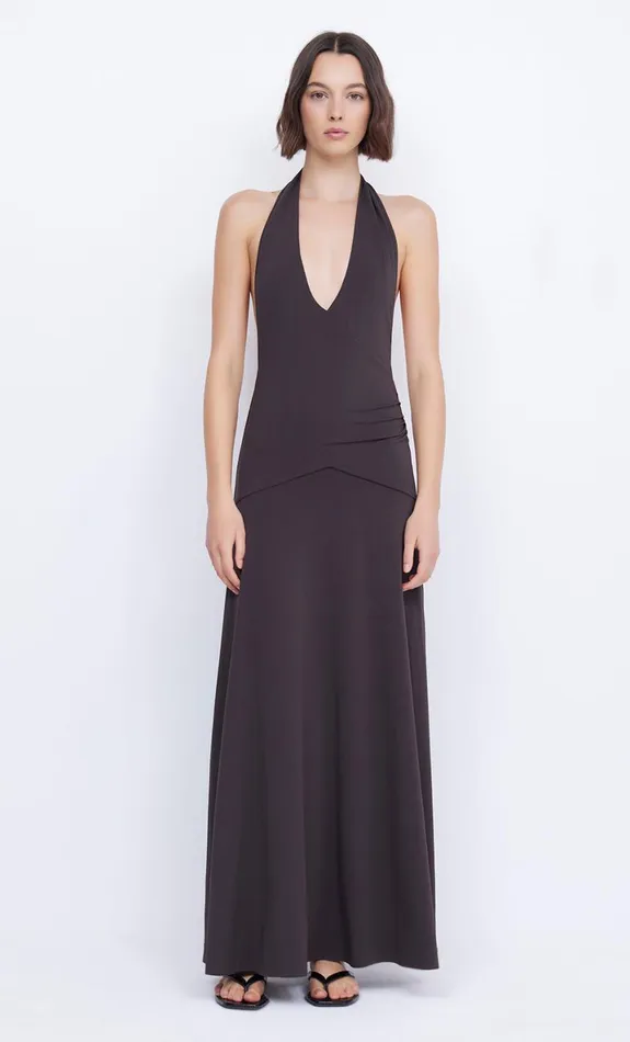 Bec Bridge BLANCHE HALTER MAXI DRESS 8211 ESPRESSO Women Maxi Dresses