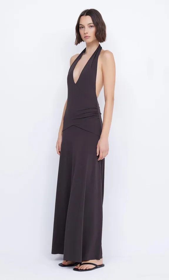 Bec Bridge BLANCHE HALTER MAXI DRESS 8211 ESPRESSO Women Maxi Dresses