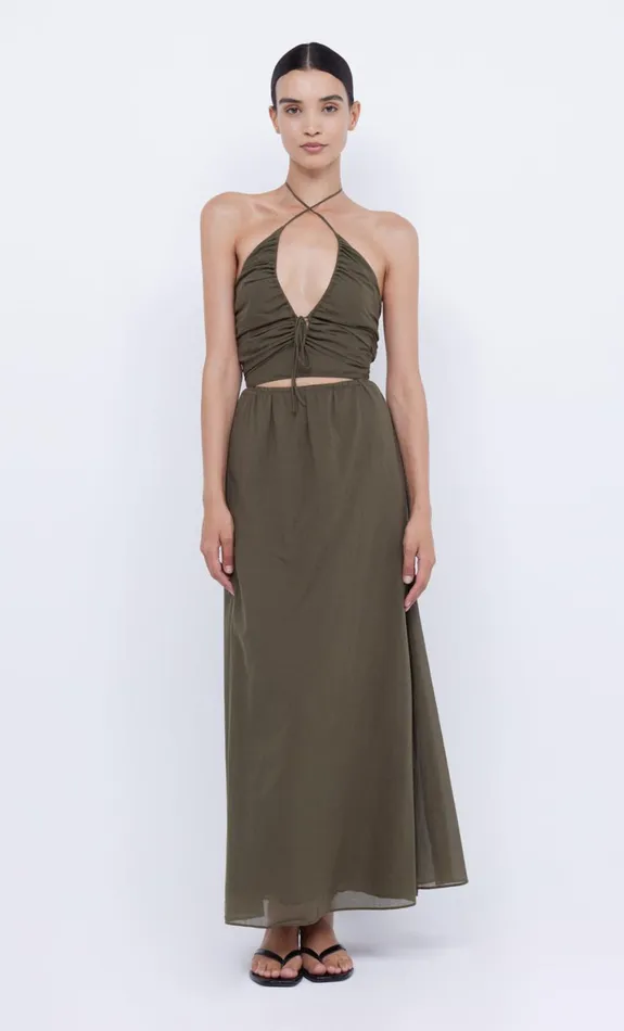 Bec Bridge CALYPSO HALTER MAXI DRESS 8211 OLIVE GREEN Women Maxi Dresses