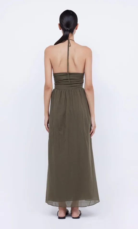 Bec Bridge CALYPSO HALTER MAXI DRESS 8211 OLIVE GREEN Women Maxi Dresses