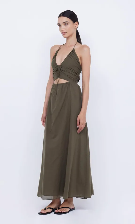 Bec Bridge CALYPSO HALTER MAXI DRESS 8211 OLIVE GREEN Women Maxi Dresses