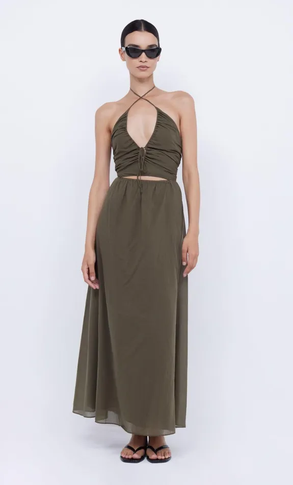 Bec Bridge CALYPSO HALTER MAXI DRESS 8211 OLIVE GREEN Women Maxi Dresses