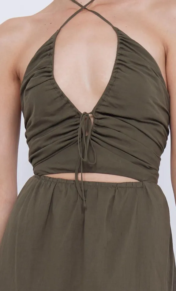 Bec Bridge CALYPSO HALTER MAXI DRESS 8211 OLIVE GREEN Women Maxi Dresses