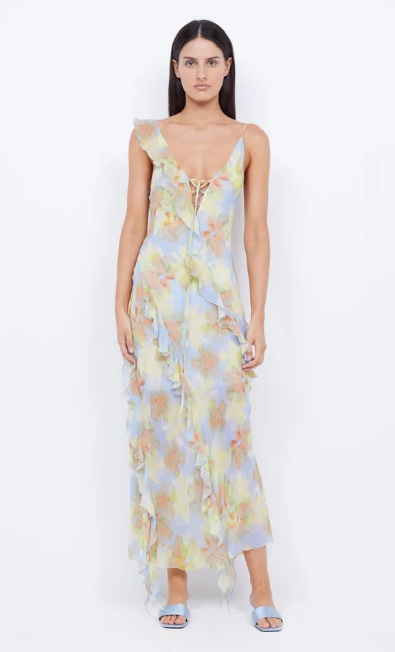 Bec Bridge COURTNEY FRILL MAXI DRESS 8211 BLUE BLOSSOM Women Wedding Guest