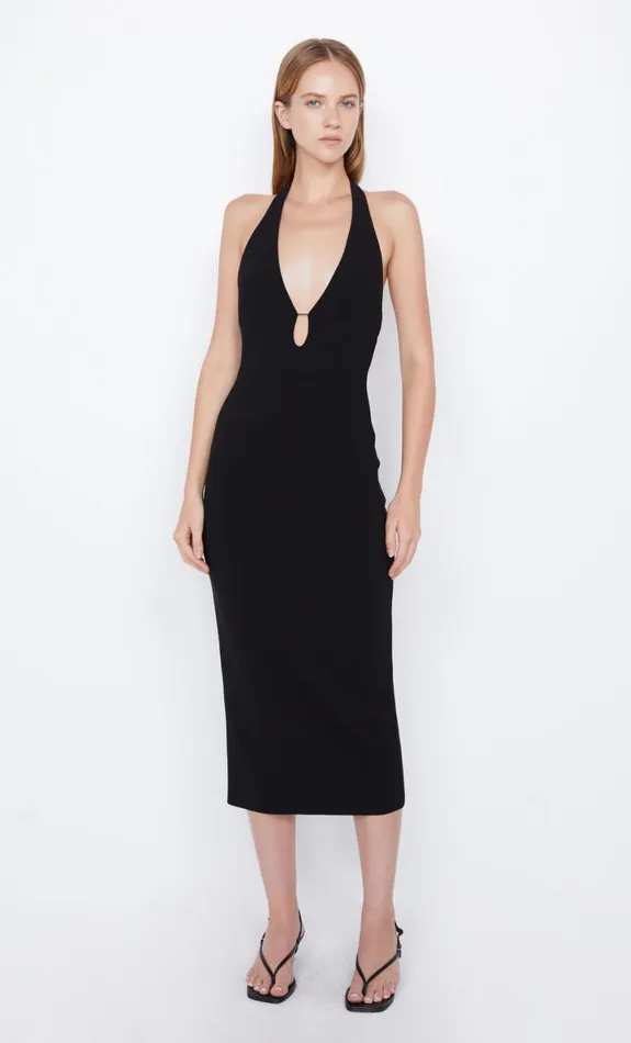 Bec Bridge ELVIE HALTER MIDI DRESS 8211 BLACK Women Maxi Dresses