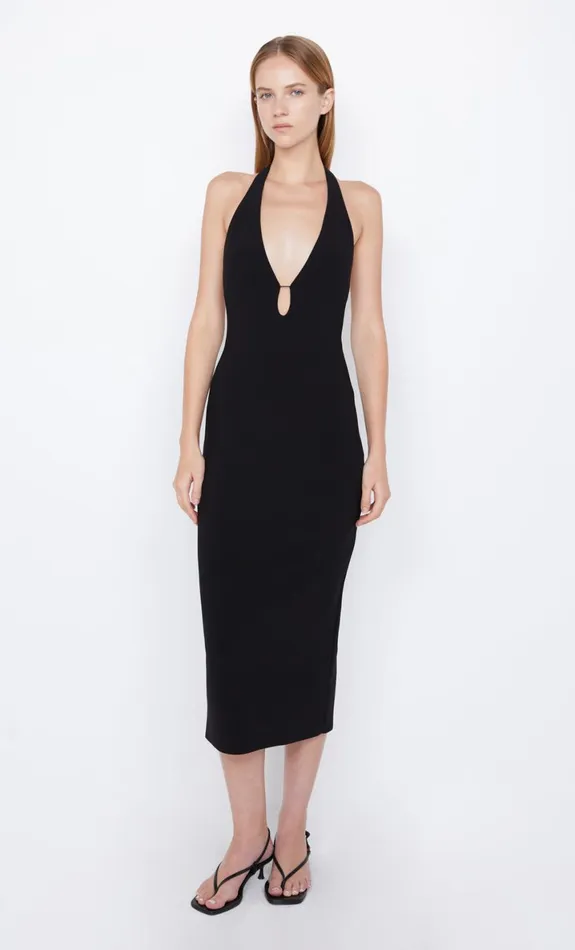 Bec Bridge ELVIE HALTER MIDI DRESS 8211 BLACK Women Midi Dresses