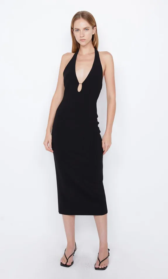 Bec Bridge ELVIE HALTER MIDI DRESS 8211 BLACK Women Midi Dresses