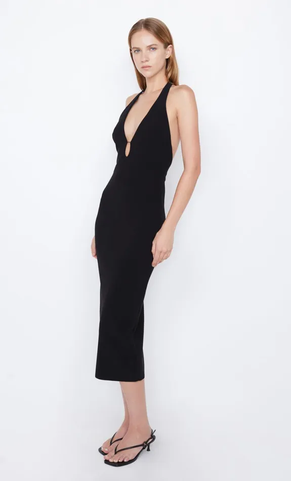 Bec Bridge ELVIE HALTER MIDI DRESS 8211 BLACK Women Midi Dresses