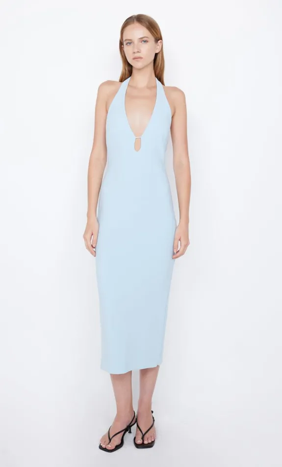 Bec Bridge ELVIE HALTER MIDI DRESS 8211 DOLPHIN BLUE Women Wedding Guest