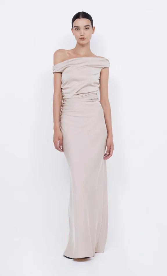 Bec Bridge ETERNITY OFF SHOULDER MAXI 8211 SAND Women Prom Dresses