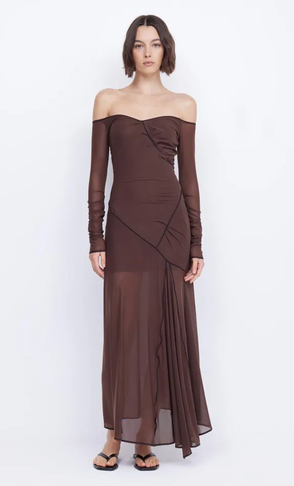 Bec Bridge ISADORA LONG SLEEVE DRESS 8211 CHOCOLATEBLACK Women Maxi Dresses