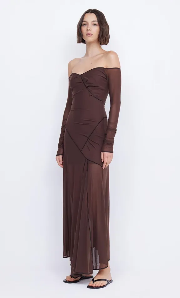Bec Bridge ISADORA LONG SLEEVE DRESS 8211 CHOCOLATEBLACK Women Maxi Dresses