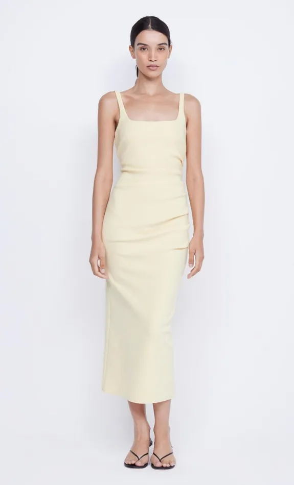 Bec Bridge KARINA TUCK MIDI DRESS 8211 BUTTER YELLOW Women Midi Dresses