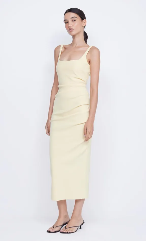 Bec Bridge KARINA TUCK MIDI DRESS 8211 BUTTER YELLOW Women Midi Dresses
