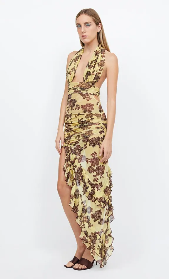 Bec Bridge MALIBU BAY HALTER DRESS 8211 CITRUS PLUM FLORAL Women Wedding Guest