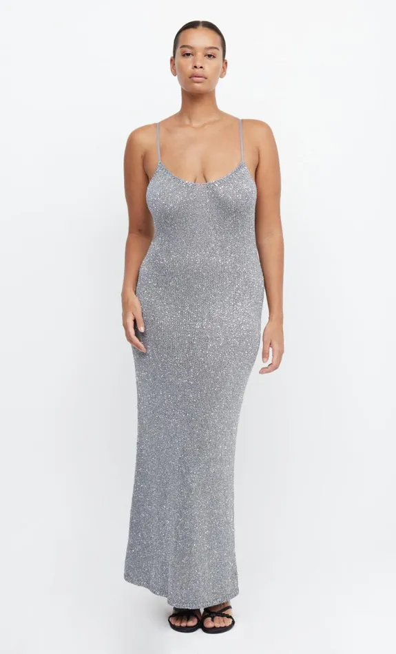 Bec Bridge SADIE SEQUIN KNIT SLIP DRESS 8211 CHARCOAL Women Maxi Dresses