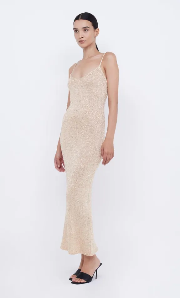 Bec Bridge SADIE SEQUIN KNIT SLIP DRESS 8211 GOLD Women Prom Dresses