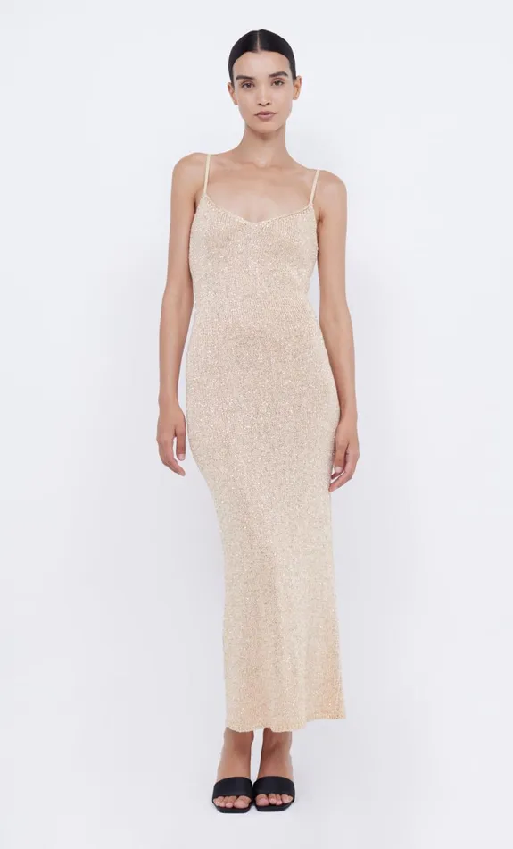 Bec Bridge SADIE SEQUIN KNIT SLIP DRESS 8211 GOLD Women Wedding Guest