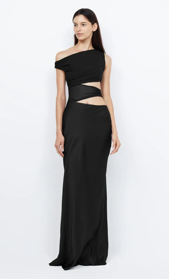 Bec Bridge WHORL ASYM DRESS 8211 BLACK Women Prom Dresses