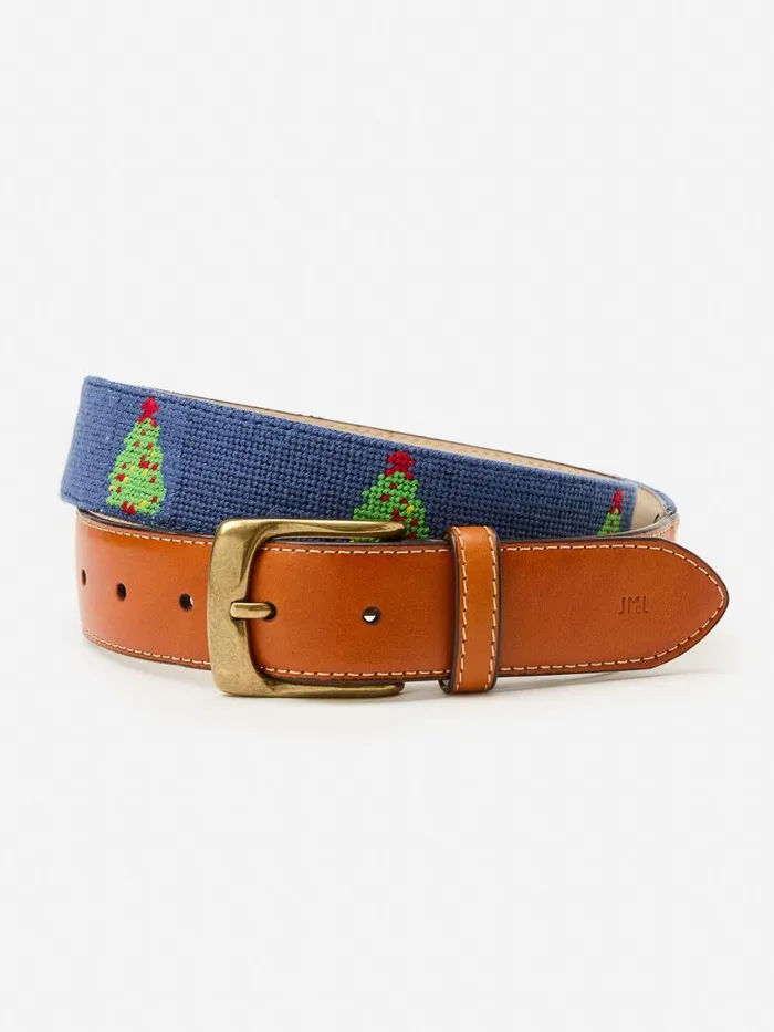Belts Men JMcLaughlin Needlepoint Belt In Christmas Tree Navyred