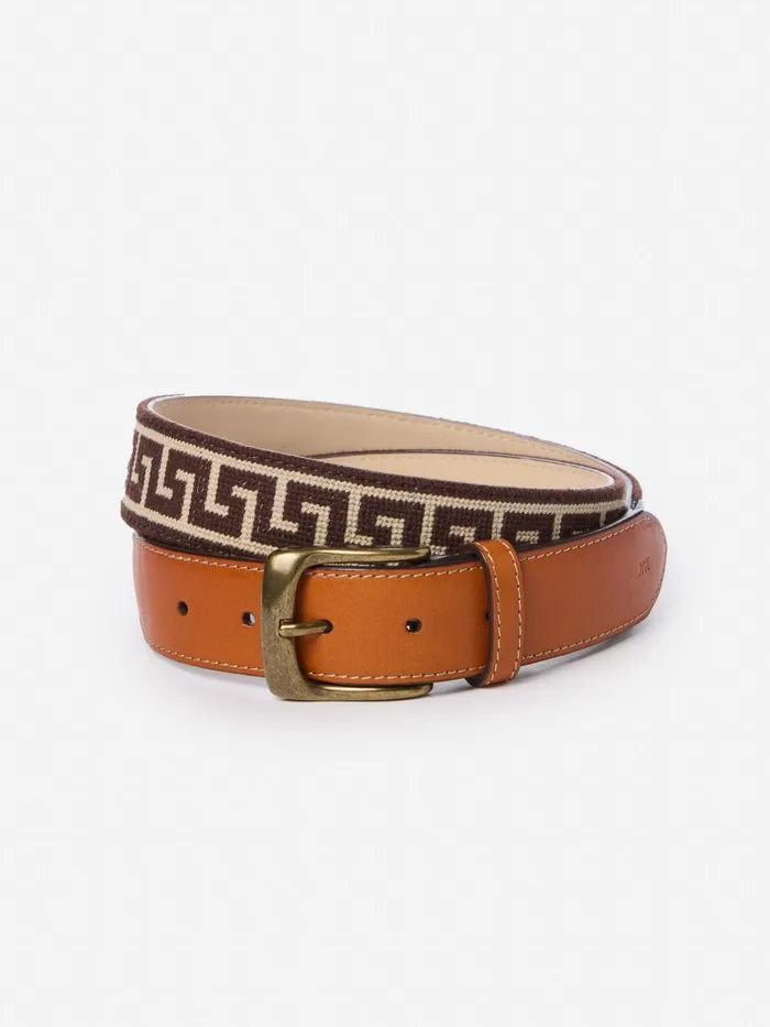 Belts Men JMcLaughlin Needlepoint Belt In Greek Key Dark Brownbrown