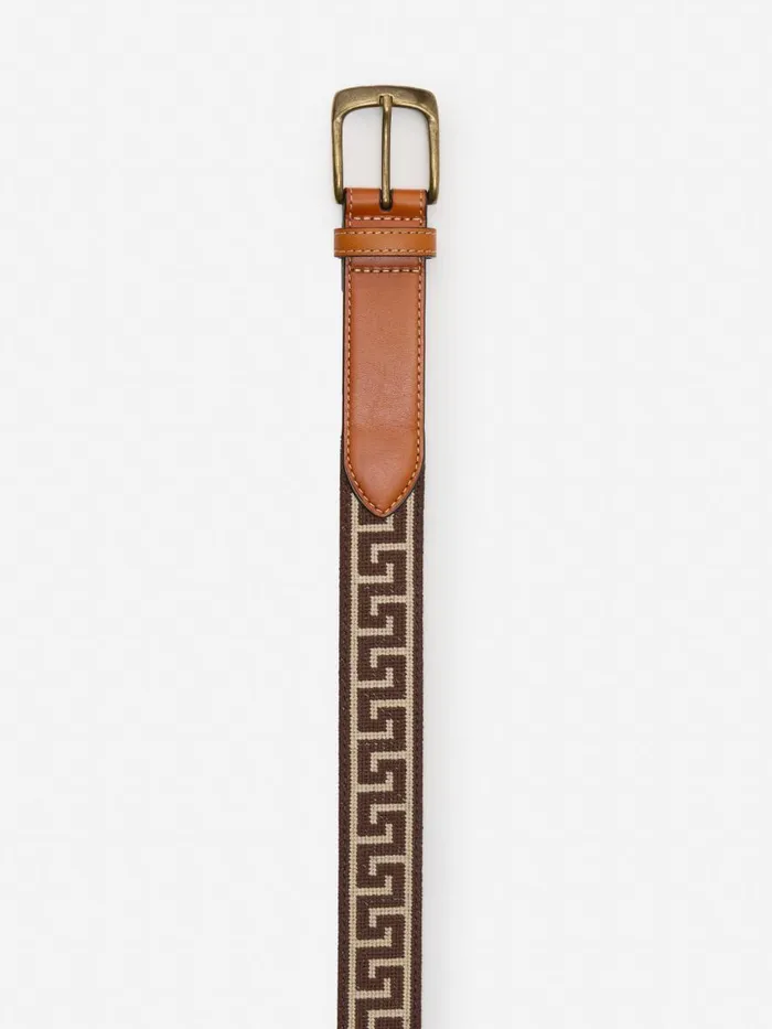 Belts Men JMcLaughlin Needlepoint Belt In Greek Key Dark Brownbrown