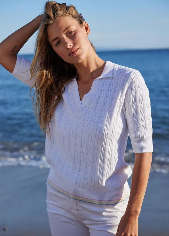 Benidorm Polo Sweater With Short Sleeves White Women Saint James Breton Sweaters Benidorm Polo Sweater With Short Sleeves White Women Saint James Breton Sweaters