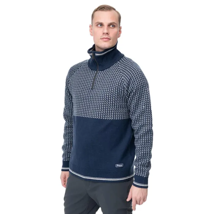Bergans Of Norway Jumpers And Long Sleeves Alvdal Wool Half Zip Navy Vanilla White 8211 Men