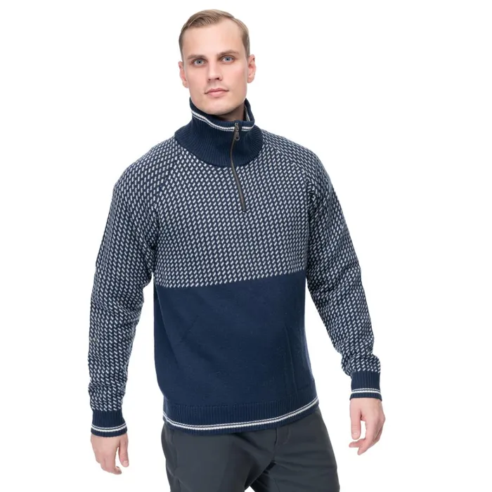 Bergans Of Norway Jumpers And Long Sleeves Alvdal Wool Half Zip Navy Vanilla White 8211 Men