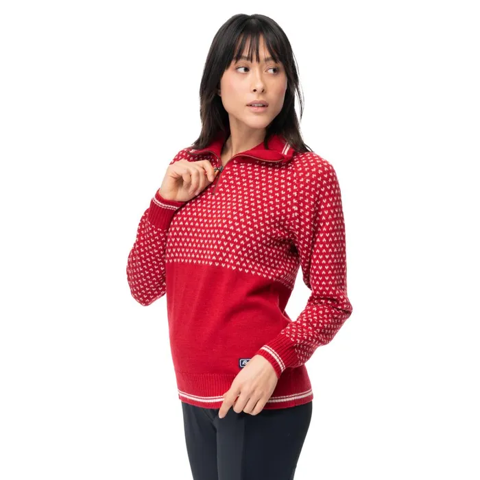 Bergans Of Norway Jumpers And Long Sleeves Alvdal Wool W Half Zip Red Vanilla White 8211 Women