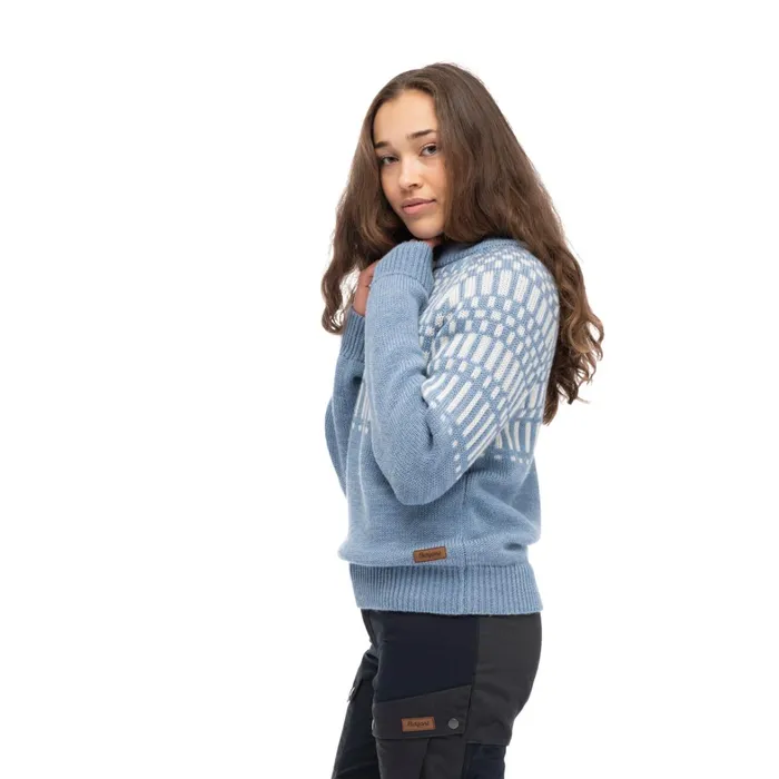 Bergans Of Norway Jumpers And Long Sleeves Nordmarka Merino Jumper Husky Blue Vanilla White 8211 Women